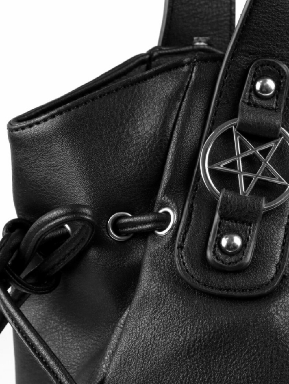 Killstar Killjoy Black Faux Leather Goth Bag w/Pentagram & Corset Accents - Picture 12 of 12